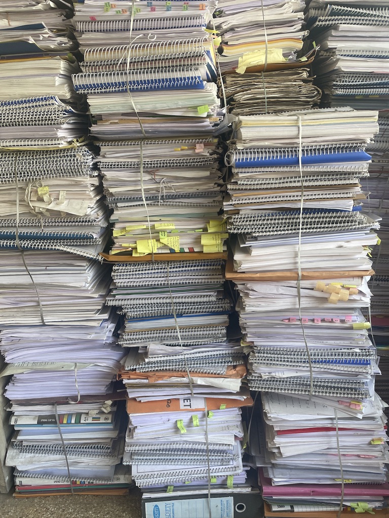 Tall stacks of bound files